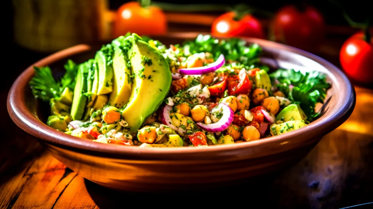 Salada de Grão-de-Bico com Abacate e Tomate Cereja